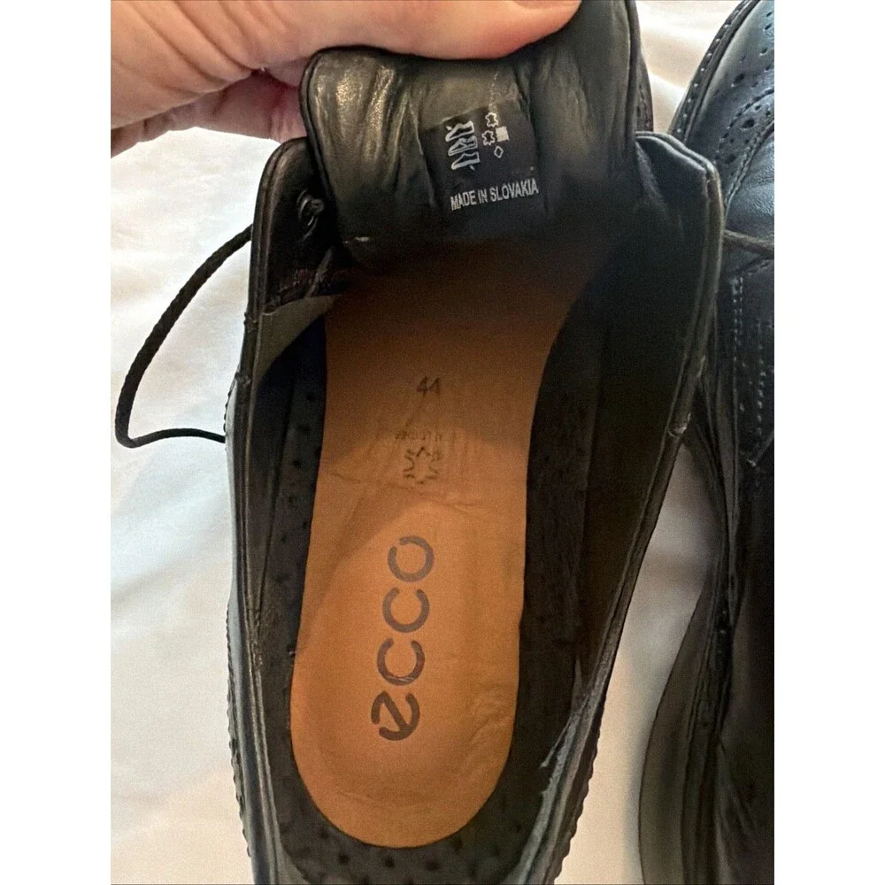 Ecco Mens Helsinki 2.0 Black Leather Slip On Brogue Dress Shoes Size 10.5